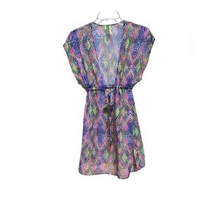BECCA Snake skin print swim cover up short caftan cinched sheer colorful flowy
